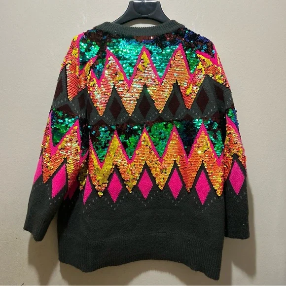 ZARA MULTICOLOR OVERSIZED SEQUIN SWEATER RARE MEDIUM M - Picture 9 of 16